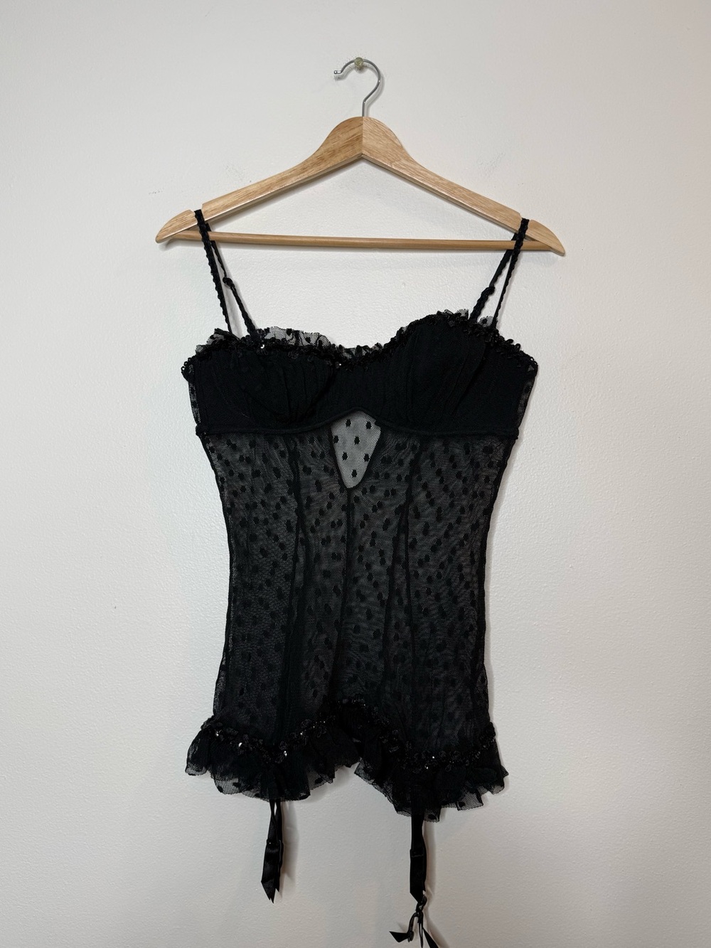 Y2K Victoria’s Secret Sexy Little Things Sheer Polka Dot Ruched Bustier Tank 36C
